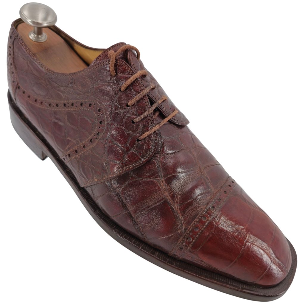Mauri Italy Vintage Exotic Brown Alligator Dress Shoes Men 11 Cap-Toe Oxfords 44